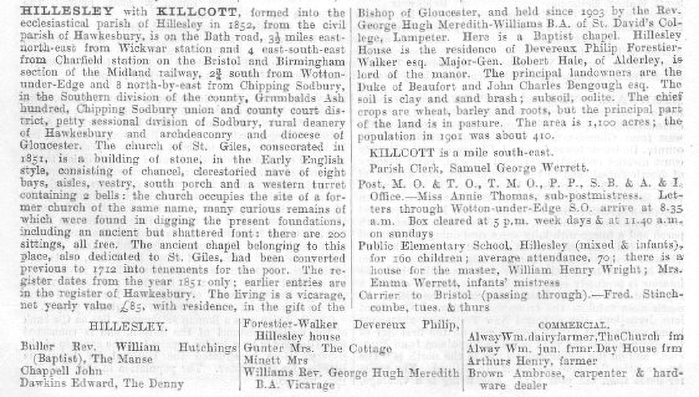 Kelly's Trade Directory 1906 - Hillesley and Kilcott